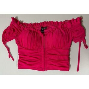 Hot Pink Magenta Mesh Corset Bustier Short Sleeve Crop Top Shirt Blouse Size S 🩷